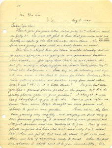 Letter from George Shihei Shitamae's niece, Yoshiko, telling him that they will be transferred to Idaho soon. It also mentions flowers growing in their garden, and a gift containing a nightgown, wooden slippers, stationary, and cookies that they are sending to him.