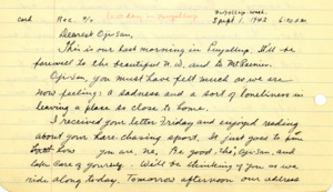 Letter from George Shihei Shitamae's niece, Fumiko, telling him that they are being transfered to Idaho and are saddened by leaving Washington because it is so close to home.