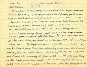 Letter telling George Shihei Shitamae that they have just been transfered to Idaho and the train ride there was dificult but the meals were good. States that Idaho is dusty and expressed dissapointment that it will be their permanent home, cautions George of rattlesnakes.