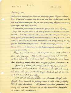 Letter from George Shihei Shitamae's niece, Fumiko, telling him about working in the hospital and people in the camp getting over the stomach flu. Their father has returned from the hospital and is no longer suffereing from the flu and before. Also talks about sending celery juice to him but has to get it from town. States that the family and others in the camp are getting used the camp and settling in, talks about starting to grow produce next year.