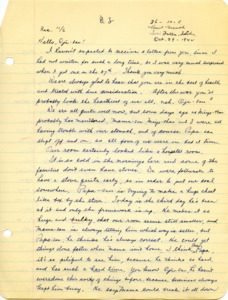 Letter from George Shihei Shitamae's niece, Yoshiko, telling him about how a few members of the family are still sick and staying home together but they have a stove so they do not freeze. Papa is trying to build furtinure in front of the stove but it isn't easy and is frustrating him. Yoshiko is not working at the hospital but Fumiko and Miyoko are.Yoshiko wanted to send a picture but the government confiscated all cameras during forced relocation, asks George to send a picture of himself.