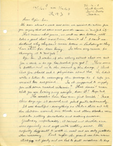 Letter from George Shihei Shitamae's niece, Miyoko, expressing frustration that all mail is going through New York and then down to its addressed destination. The letter also asks if the celery extract came and what it is used for. It continues to snow and that means everyone is cramped in the house but Papa has made furniture and shelves so things can be stored out of the way. Miyoko also talks about her child and wishes George could watch them grow.