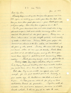 Letter from George Shihei Shitamae's niece, Fumiko, telling him about the Christmas celebration and how they brought in the new year with Mochi and good thoughts. The family loves all of the gifts he had made them for Christmas and displays them proudly, and misses him dearly. They all helped to knit him a sweater in time for the holidays but just sent it out.