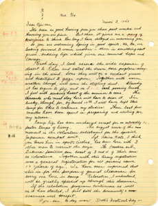 Letter from George Shihei Shitamae's niece, Fumiko, telling him about getting ready to leave to go to Ohio for college. Camp life has spead up and there are recruiters for the Japanese Combat unit.