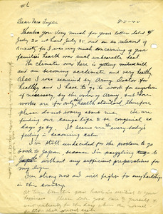 Letter to George Shihei Shitamae discussing the weather. The letter states the the writer was recruited by the Army. Things are becoming more mild and calm, although the family is still torn between going back to Japan and staying here.