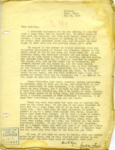 Letter from George Shihei Shitamae's niece, Yukiko, telling him about the tax return situation and how there have been some errors but it is being taken care of. Kukiko thanks him for the candies he had sent and in return they sent in 8 avocados they saw when they visited Twin Falls, Idaho for the first time.