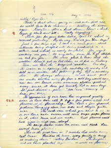 Letter from George Shihei Shitamae's niece, Yoshiko, asking him if he was drafted into to doing roadwork. Talks about how they got flowers and platns from the shop and it has brightened up the room. Talks about seeing real trees for the first time in 7 months that were not Victory Gardens.Asks if he still plays baseball.