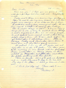 Letter from George Shihei Shitamae's great-niece, Midori, telling him about their father's business trip in Chicago. More people are coming into camp from Jule Lake. The children are starting school soon.