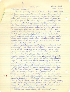Letter from George Shihei Shitamae's niece, Yoshiko, thanking him for the gifts he sent and tells him that they are done with the harvest and are back in Hunt, Idaho. Asks about his rehearing and hopes that they will be reunited soon.