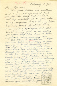 Letter from George Shihei Shitamae's niece, Miyoko, stating that they forgot to mail the letter and just re-wrote one. Miyoko and the family are frusturated that there are many people returning to camp from Santa Fe and they are not giving George Shihei Shitamae a rehearing. Miyoko is leaving for Chicago to work and go to night school so she can apply to get into nursing school.