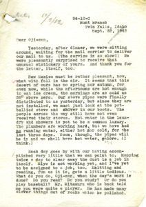 Letter from George Shihei Shitamae's niece, Fumiko, telling him about the weather in Idaho, it is very cold in the morning but gets gradually hotter in the day. Fumiko is getting bored of the tasks they do when work is done and asks George what he does when he is done with work. Discussion of the Power of an Attorney is in this letter and details about a business license.
