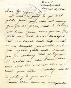 Letter from George Shihei Shitamae's niece, Yoshiko, thanking him for the photo he recently sent of himself. Fumiko visited camp during a break from school and they had a great time, dropped her off in Spokane at the end and enjoyed lunch there at a park. Talks about recent travels and the beautiful environment, school statrs soon and she is thinking about whether to go to college or not.