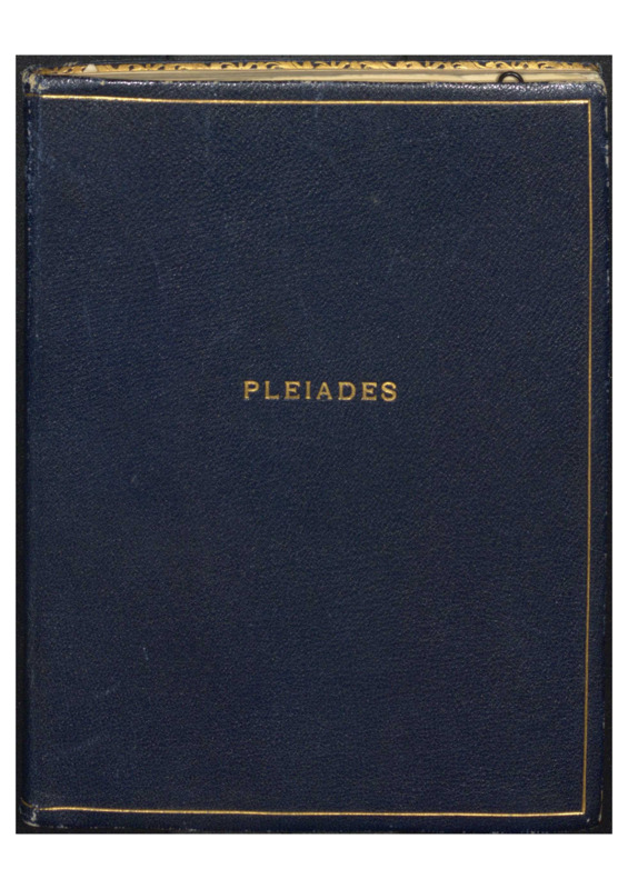 Book created to track membership of Pleiades group, first developed in 1931 but inscribed to include information about the founding members and maintained by current membership.  