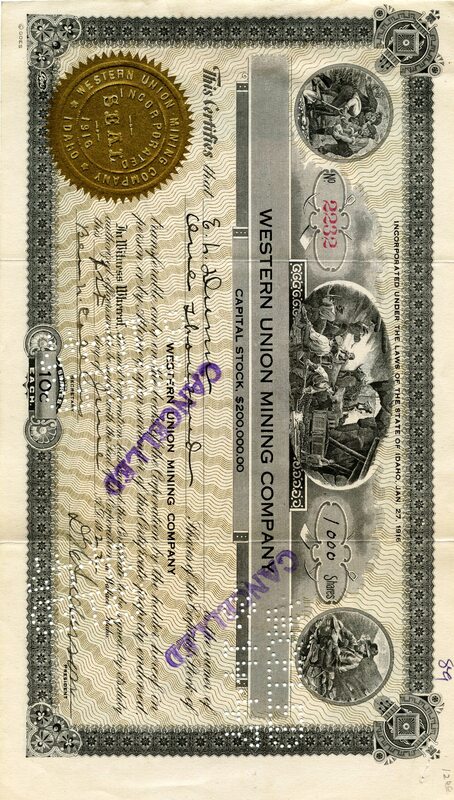 E. L. Dunn was the owner of one thousand shares. This certificate was marked as This certificate was marked as This was marked as cancelled.