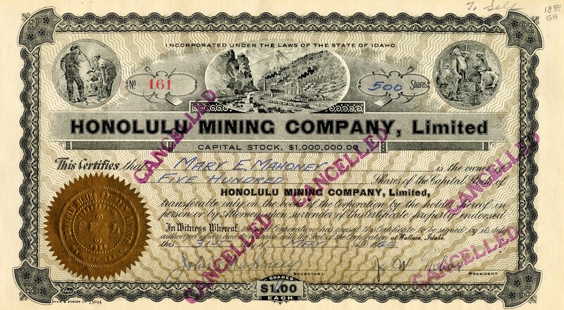 Mary E. Mahoney was the owner of five hundred shares. This certificate was marked as This certificate was marked as This was marked as cancelled.