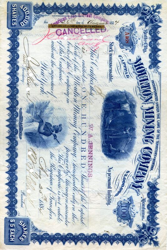 W. A. Jennings was the owner of one hundred shares. This certificate was marked as This certificate was marked as This was marked as cancelled.
