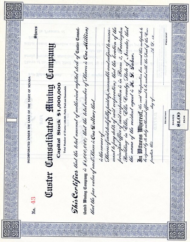 This certificate certifies that the bearer was the owner of one million shares.