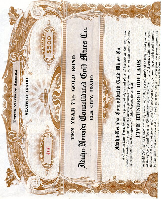 This certificate certifies the bearer is the owner of a five hundred dollar gold bond.