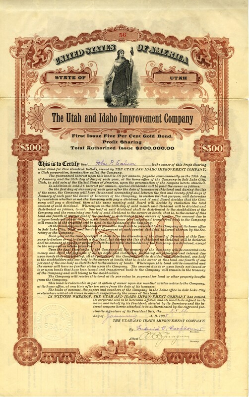 This certificate certifies that the bearer was the owner of a five hundred dollar gold bond.