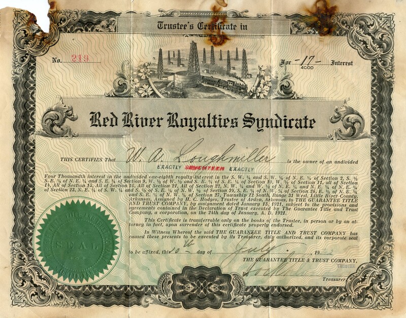 W. A. Loughmiller was the owner of seventeen shares.