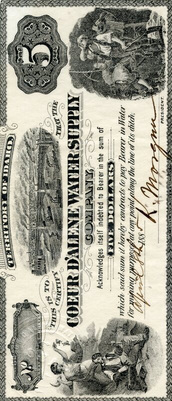 This certificate certifies that the bearer is the owner of five dollars in water bonds.