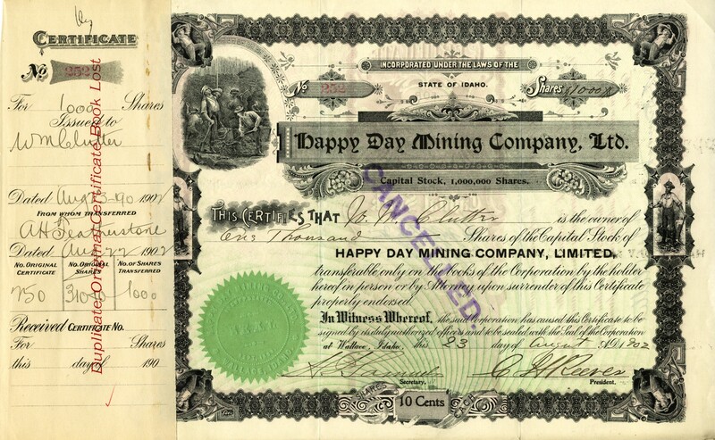 N. M. Clutter(?) was the owner of one thousand shares. This certificate was marked as This certificate was marked as This was marked as cancelled.