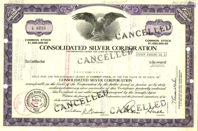 Myrna Flood was the owner of ten shares. This certificate was marked as This certificate was marked as This was marked as cancelled.