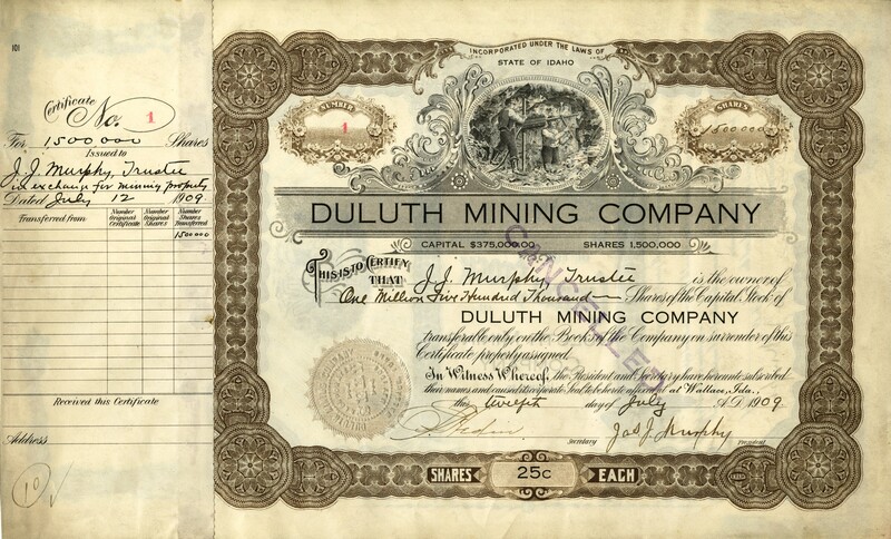 J. J. Murphy, trustee, was the owner of one million five hundred thousand shares. This certificate was marked as This certificate was marked as This was marked as cancelled.