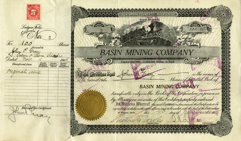 John P. Gray was the owner of one hundred shares. This certificate was marked as This was marked as cancelled.