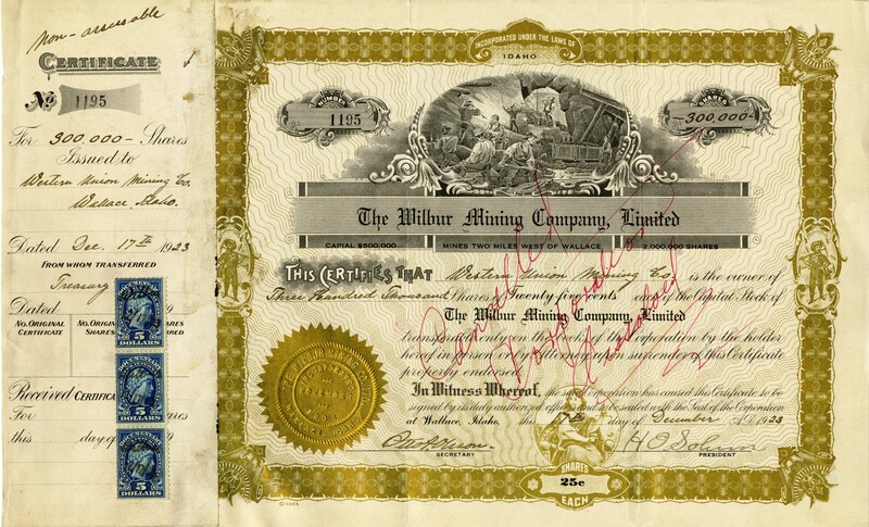 Western Union Mining Co was the owner of two million. This certificate was marked as This was marked as cancelled.