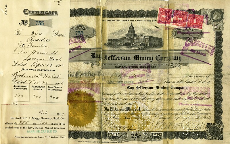 J.R. Beuton was the owner of 300 shares. This certificate was marked as This was marked as cancelled.