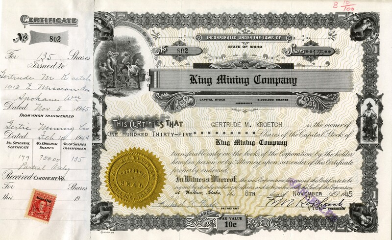 Gertrude M. Kroetch was the owner of one hundred thirty-five shares. This certificate was marked as This was marked as cancelled.