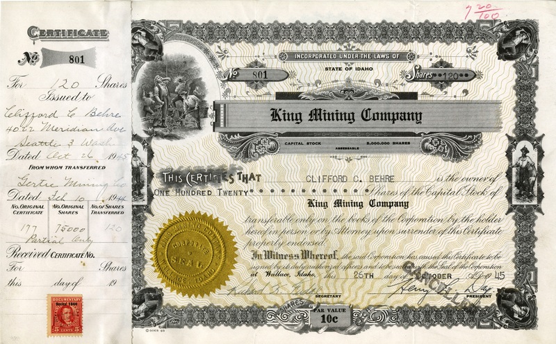Clifford C. Behre was the owner of one hundred twenty shares. This certificate was marked as This was marked as cancelled.
