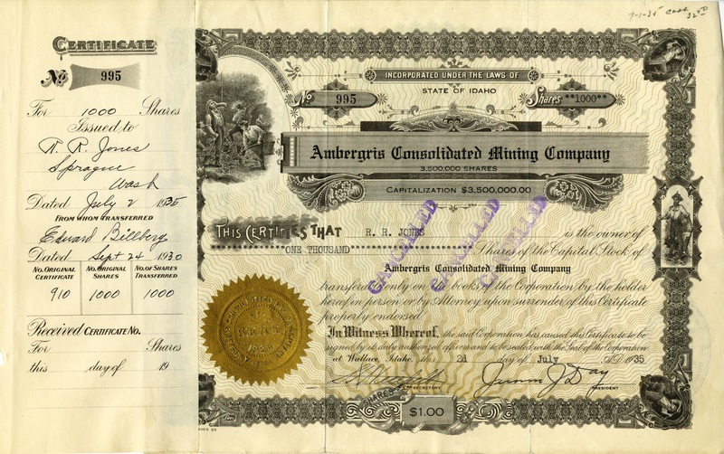 R. R. Jones was the owner of one thousand shares. This certificate was marked as This was marked as cancelled.