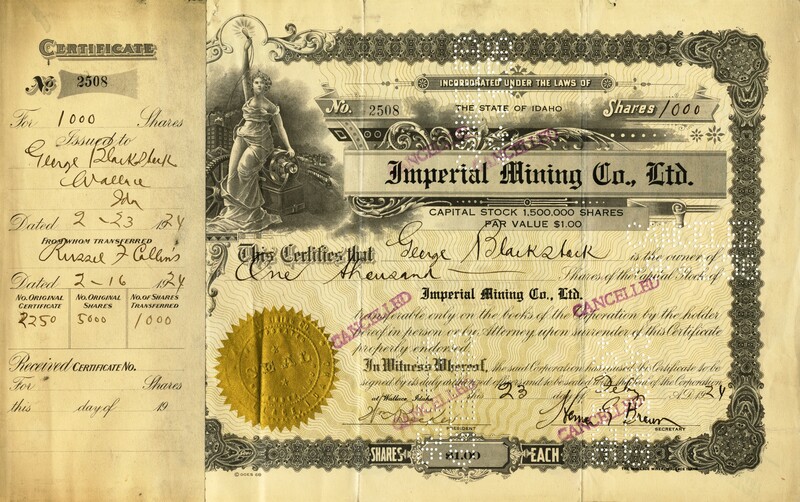 George Blackstock was the owner of one thousand shares. This certificate was marked as This was marked as cancelled.