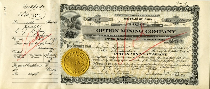 C. J. Gibson was the owner of one thousand shares. This certificate was marked as This was marked as cancelled.