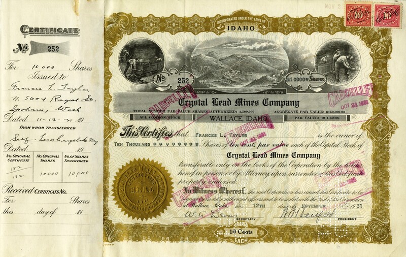 Frances l. Taylor was the owner of one thousand shares. This certificate was marked as This was marked as cancelled.