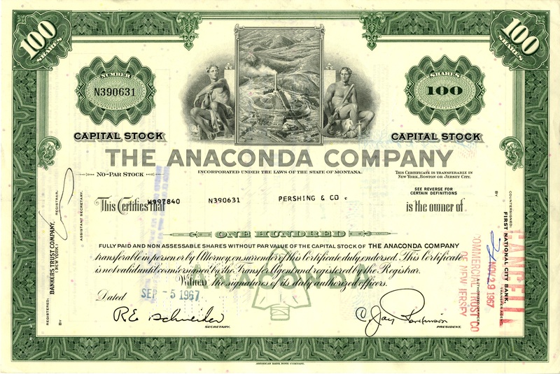 Perishing & Co. was the owner of one hundred shares. This certificate was marked as This was marked as cancelled.