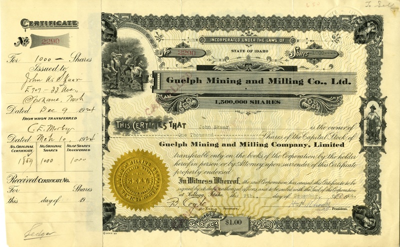 John Skaar was the owner of one thousand shares. This certificate was marked as This was marked as cancelled.