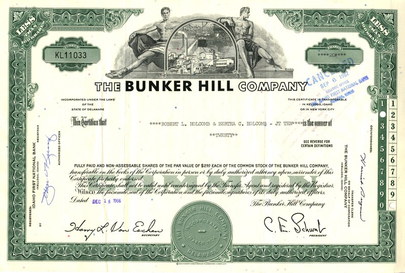 Robert L. holcomb & Bertha C. Holcomb - JT Ten was the owner of twenty shares. This certificate was marked as This was marked as cancelled.