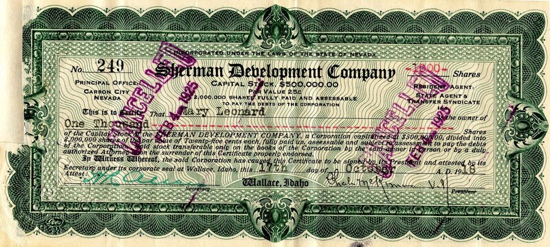 Mary Leonard was the owner of one thousand shares. This certificate was marked as This was marked as cancelled.