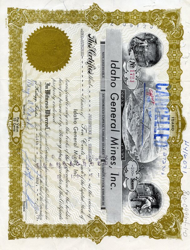 Josephine M. Creelman was the owner of one hundred shares. This certificate was marked as This was marked as cancelled.