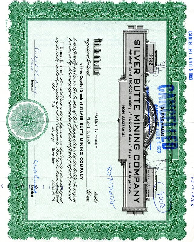 Arthur E. Newman was the owner of two thousand shares. This certificate was marked as This was marked as cancelled.