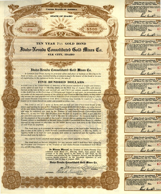 This document certified that the holder is the owner of five hundred dollars in the gold bond.