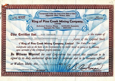 Tony Tangalos was the owner of one thousand shares.