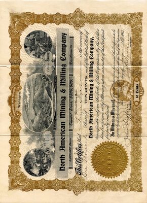 Lizie Myers was the owner of one thousand shares. The location on the seal say New Whatcom, WA. However, today this town is known as Bellingham, WA.