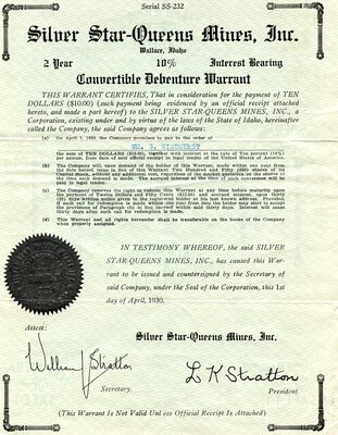 Wm. G. Windhurst was the owner of a ten dollar convertivle debenture warrant