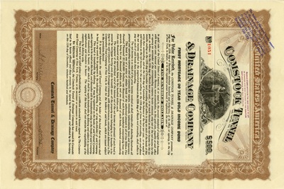 This certificate certifies that the bearer is the owner of five hundred dollars in gold mining stocks.