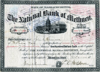 John D. Emerson was the owner of seven shares.