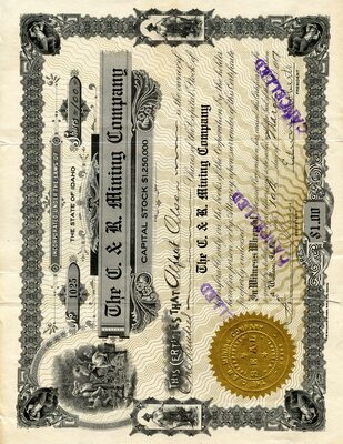 Alfred Olson was the owner of one hundred shares. This certificate was marked as This certificate was marked as This was marked as cancelled.